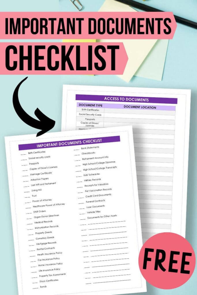 checklist of important documents to keep