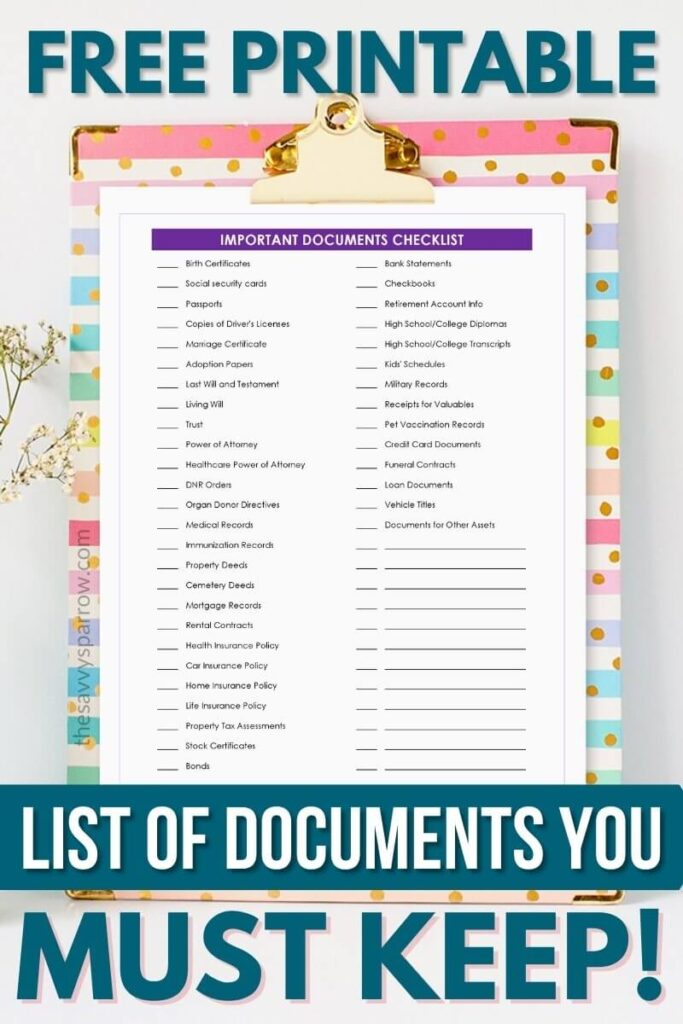 50 Important Papers And Documents You Need To Keep Free Checklist 50 Important Papers And Documents You Need To Keep Free Checklist