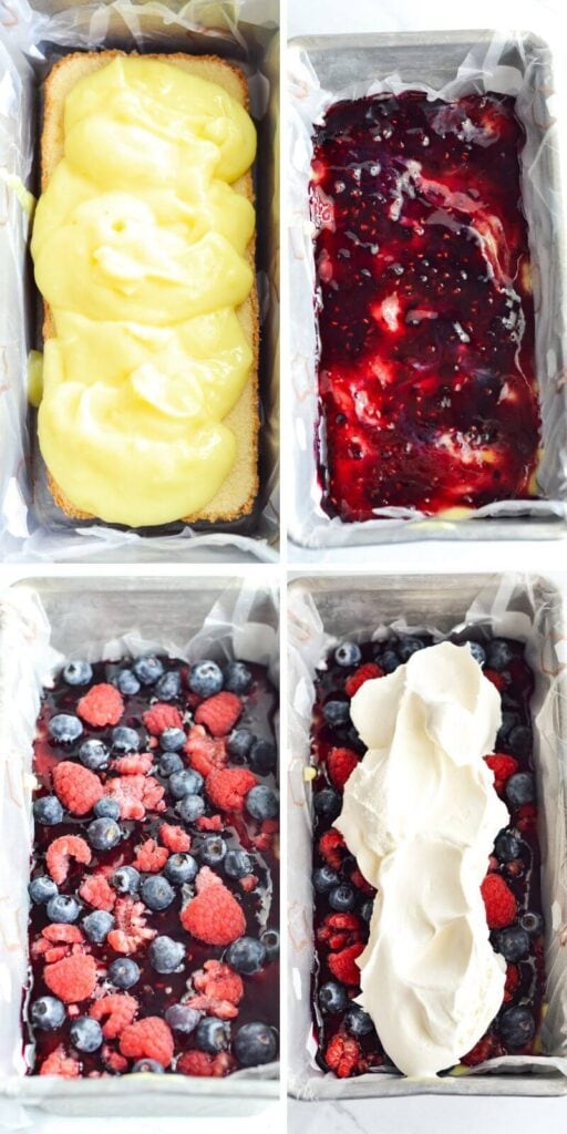 collage showing layers of lemon berry icebox cake