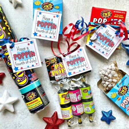 free printable July 4th favor tags on poppers and pop-its