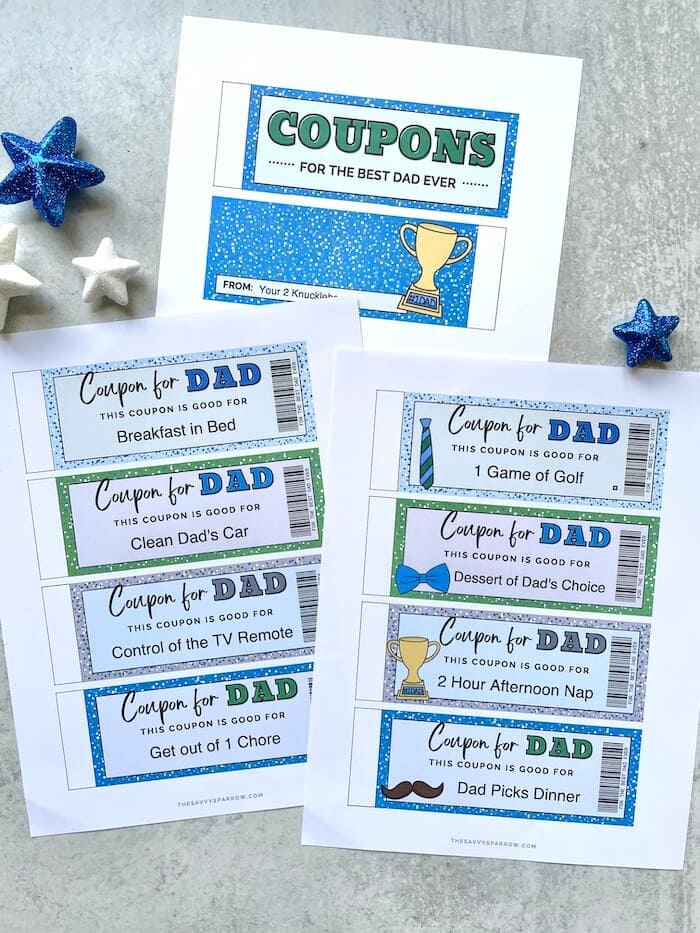 printable Father's Day coupons and coupon book cover