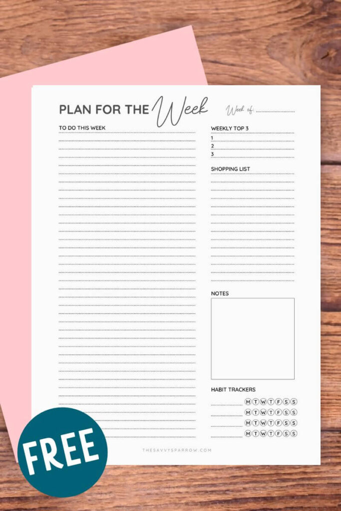 one page plan for the week pdf template