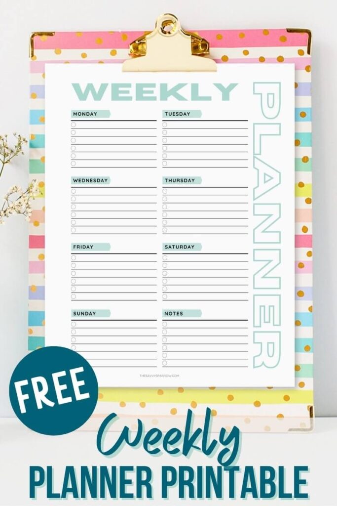teal weekly planner printable template