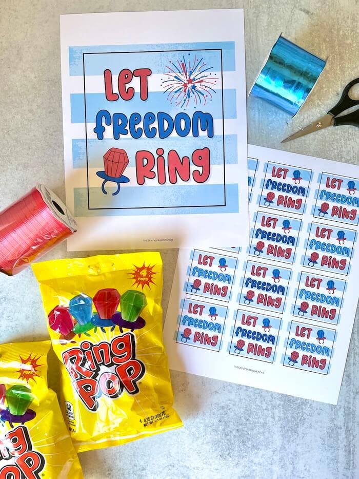printable Let Freedom Ring favor tags and ring pops