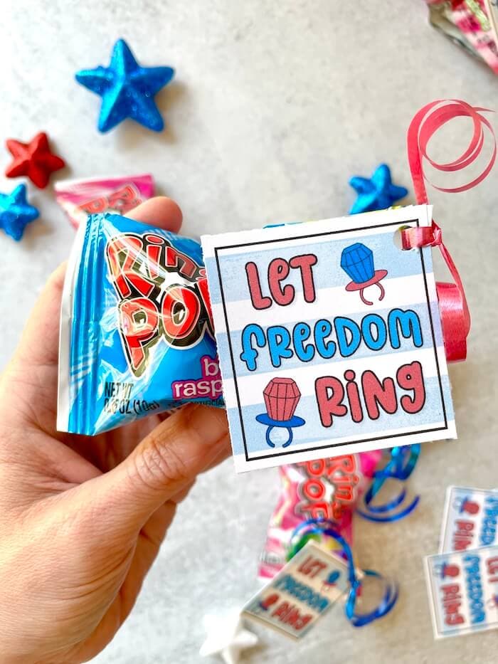 Let freedom ring party favor tags on ring pops