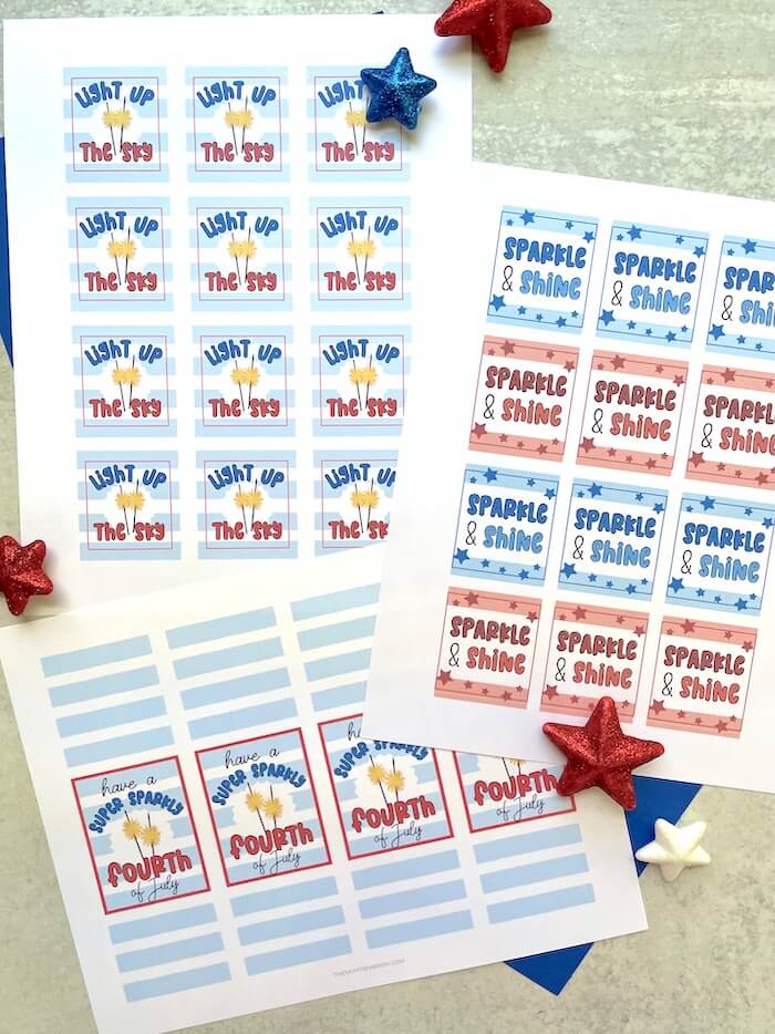 printable sparklers tags for July 4th