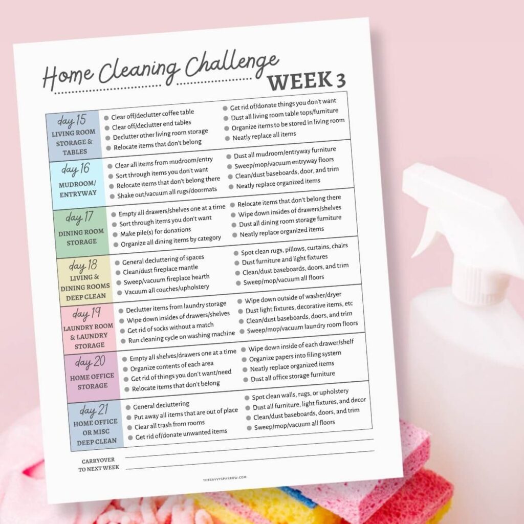 Home Cleaning and Organizing Challenge - Week 3 Checklist