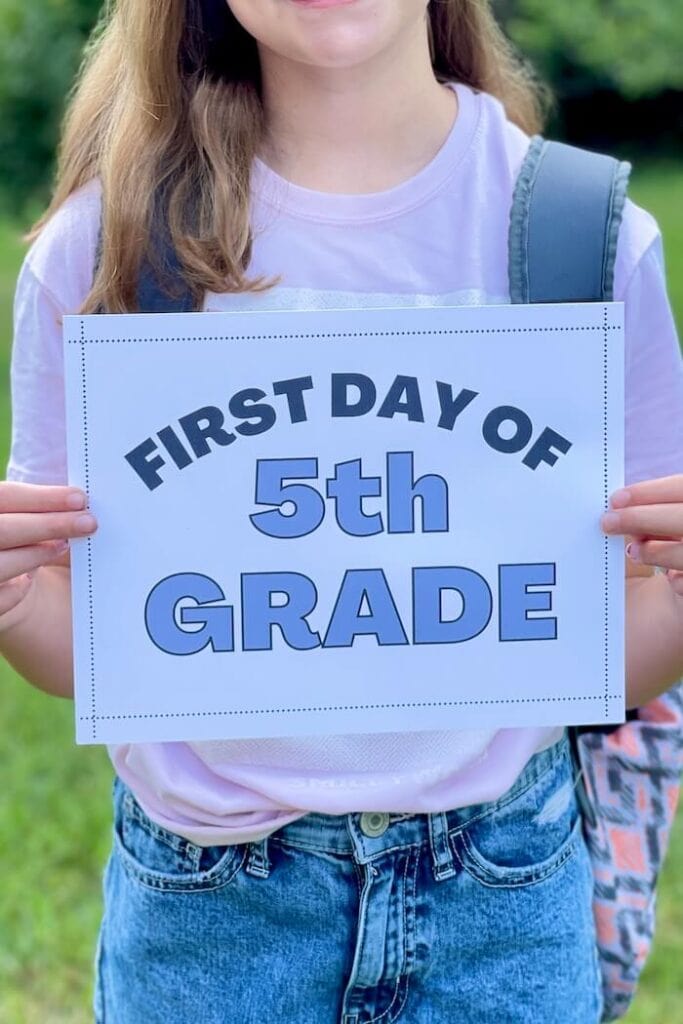 black and white first day of 5th grade sign