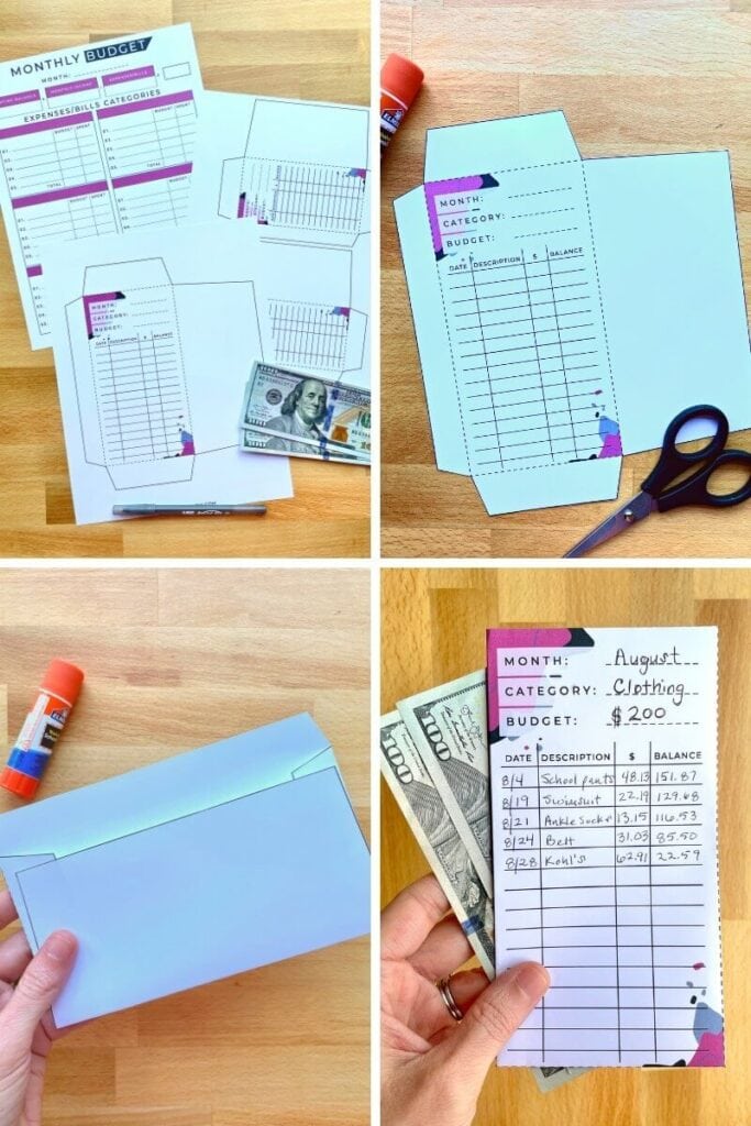 collage showing how to make your own cash envelopes