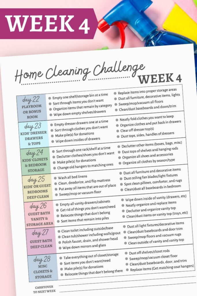 printable home cleaning challenge checklist for week 4