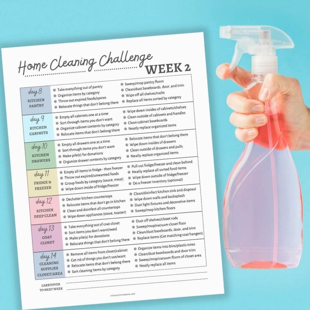 home cleaning and organization challenge week 2 printable checklist