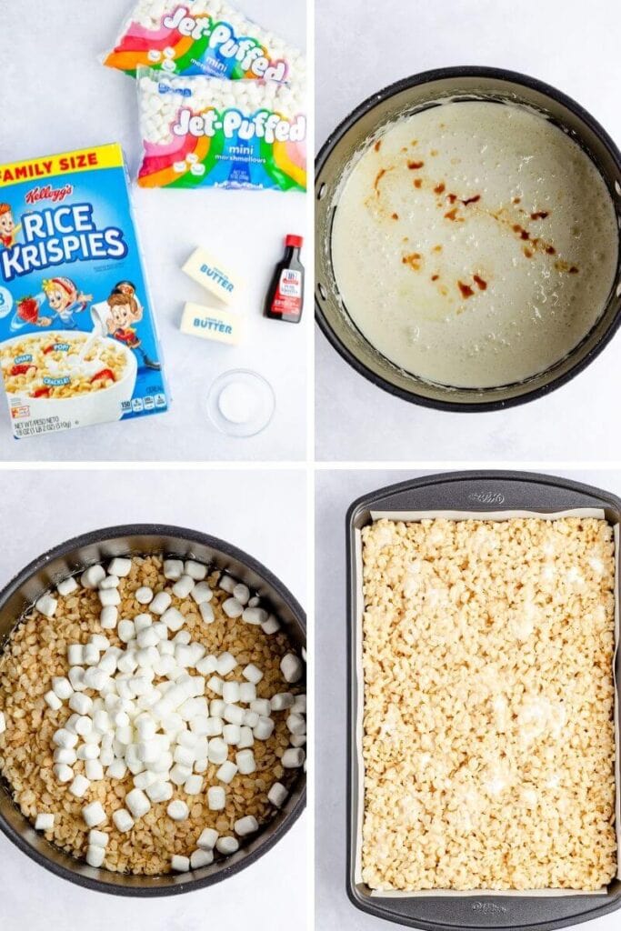 collage showing how to make rice krispie treats