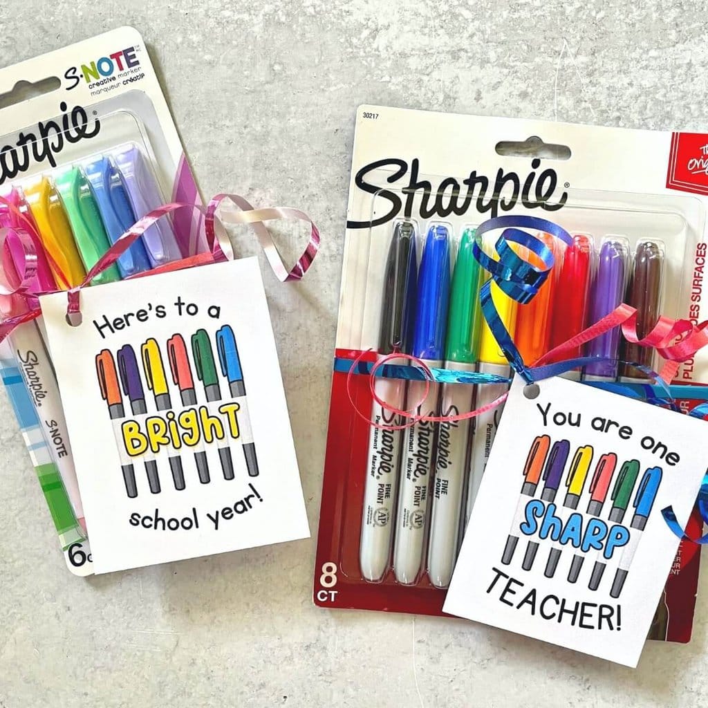 Easy Sharpie Marker Teacher Gifts with Free Printable Gift Tags