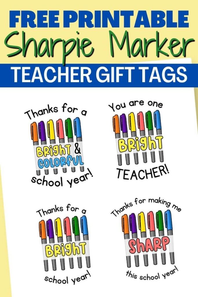 free printable Sharpie marker teacher gift tags PDF