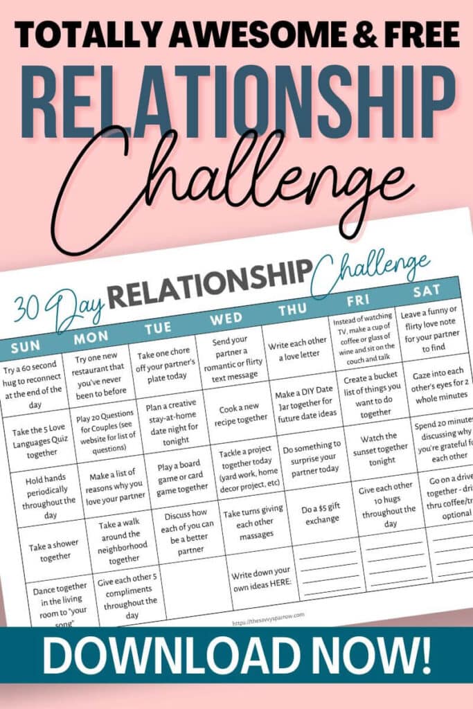 printable 30 day relationship challenge calendar PDF