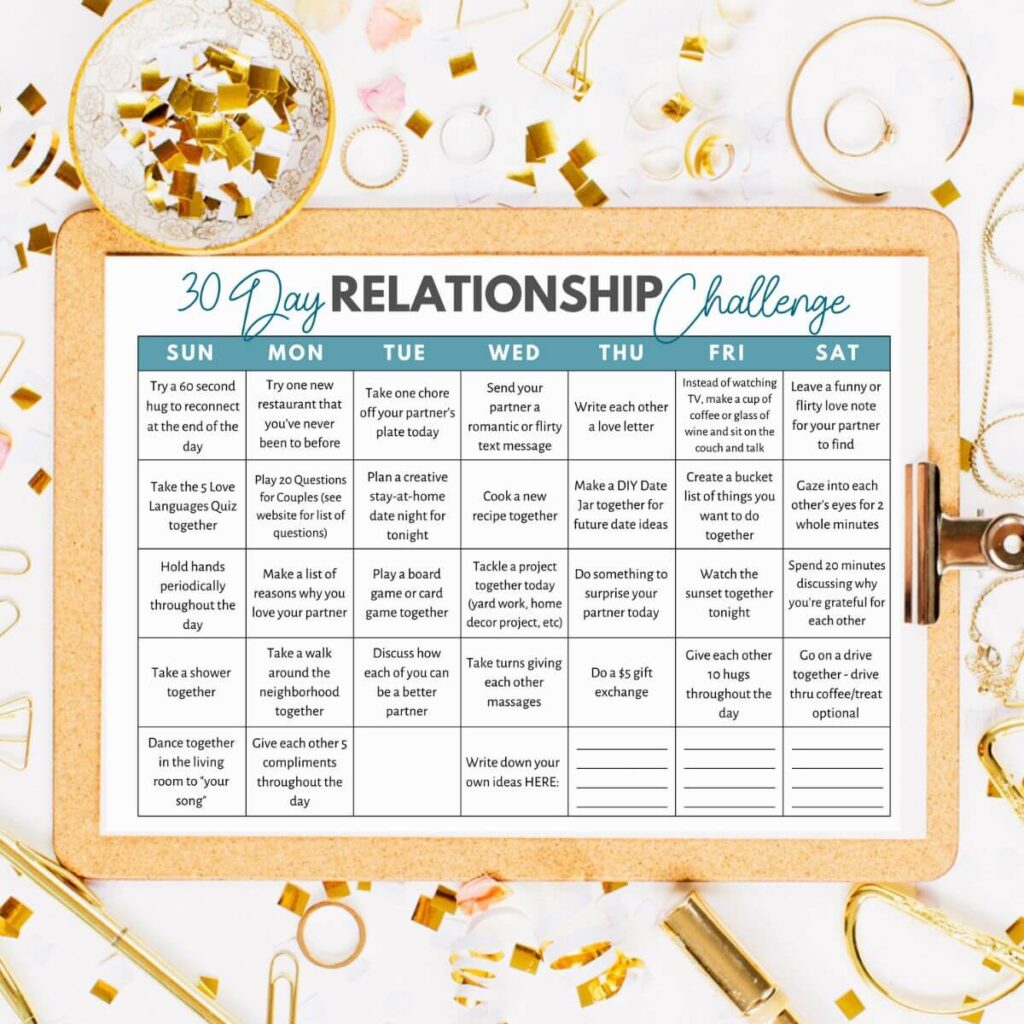 30 day relationship challenge printable PDF