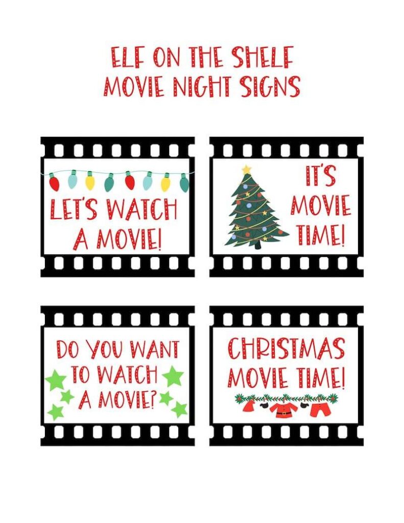 PDF of printable Elf movie night signs