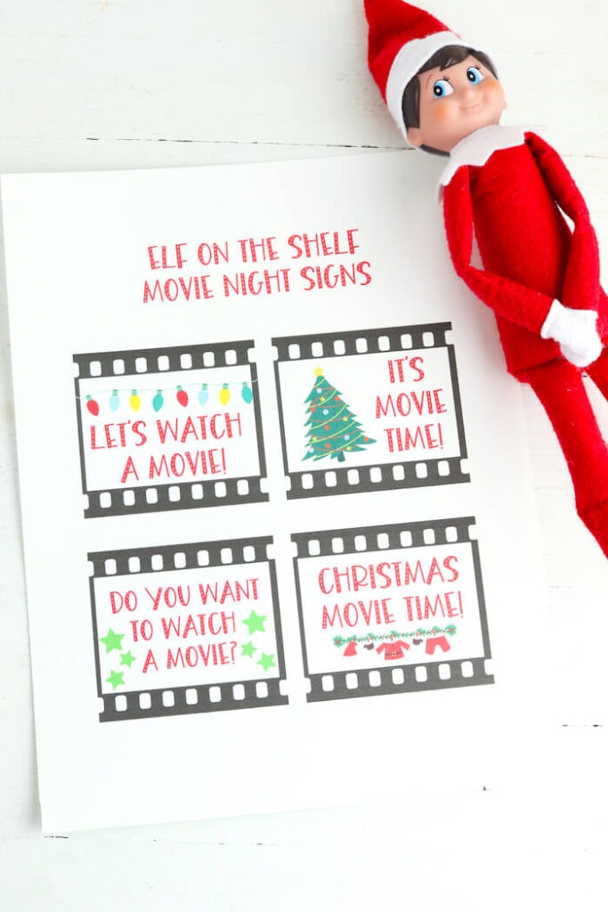 printable movie night signs for Elf on the Shelf