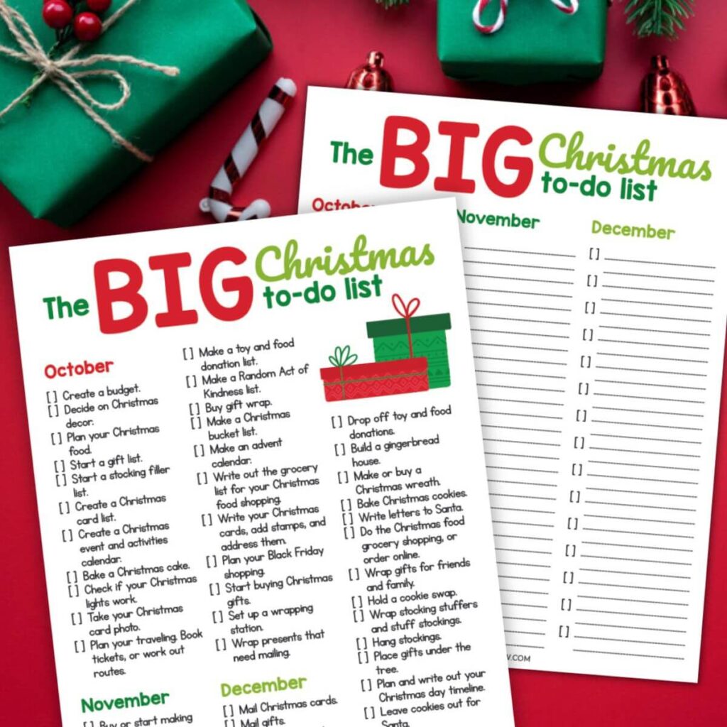 Christmas planning checklist with preparations by month