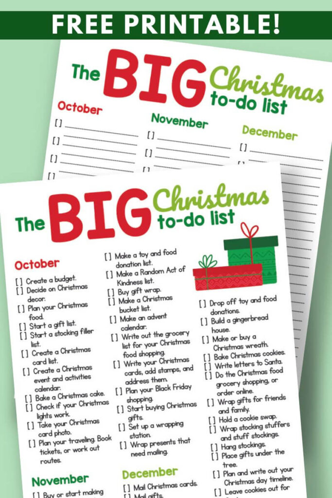 free printable Christmas planning checklist by month