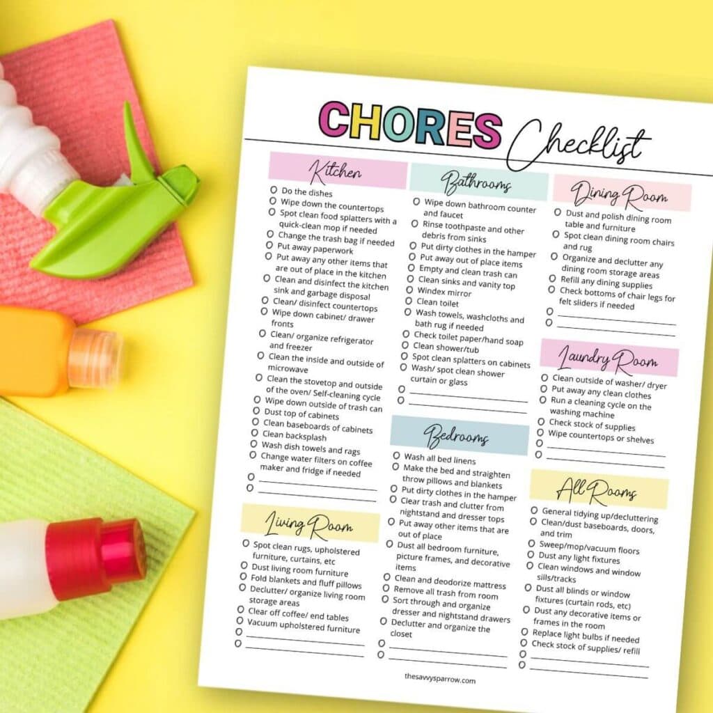 household chores checklist PDF