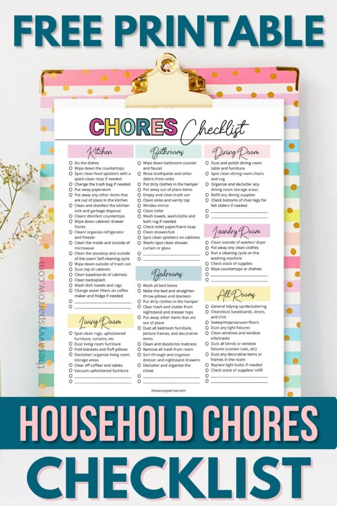 free printable household chores checklist