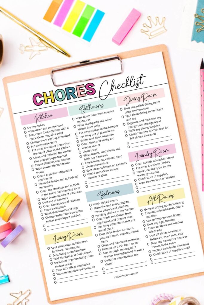 list of household chores on a clipboard