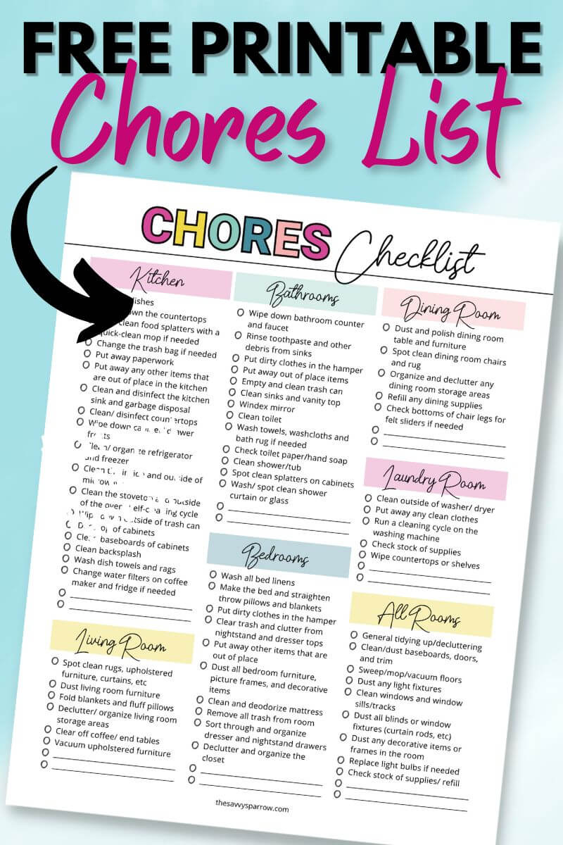 House Cleaning Chores Checklist