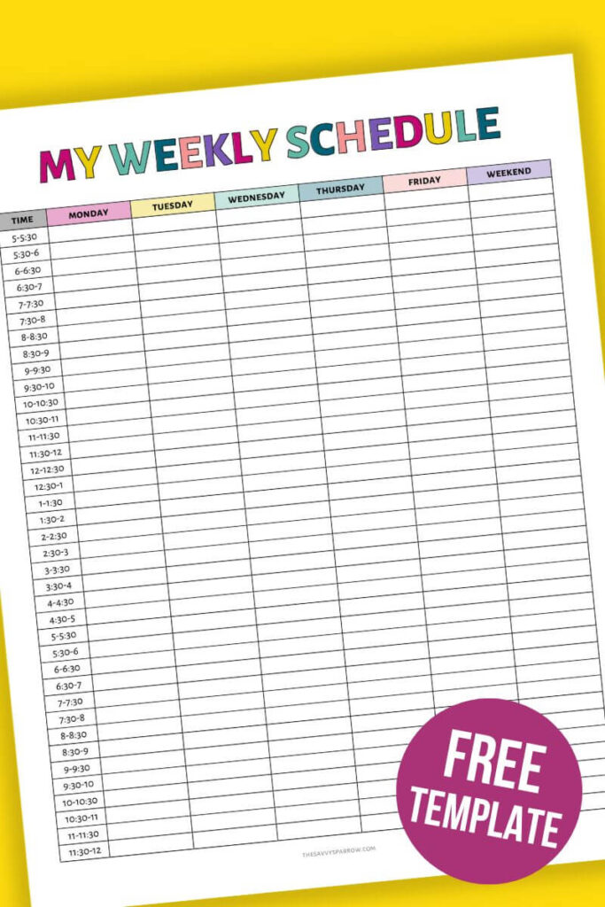 printable weekly schedule template