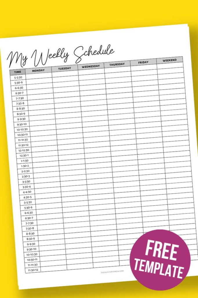 weekly schedule template printable