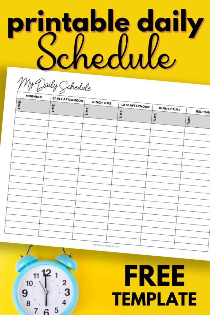 printable daily schedule template with horizontal layout