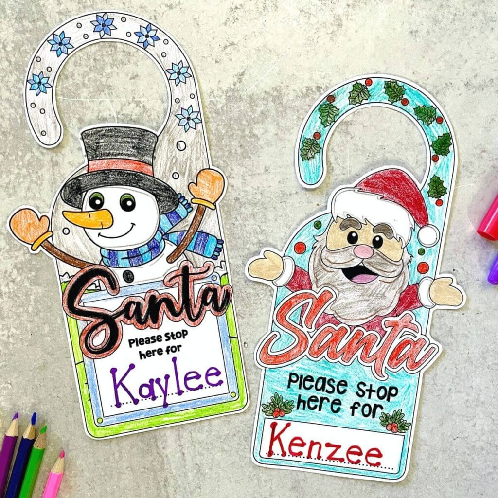 Free Christmas Door Hanger Printable For Kids To Color