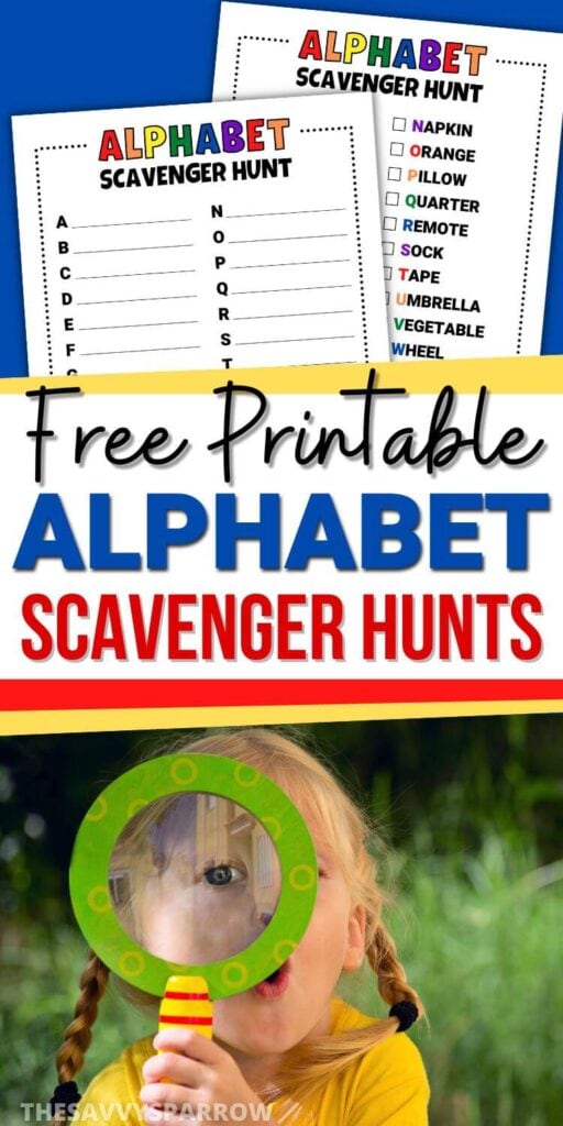 free printable alphabet scavenger hunts and girl with magnifying glass