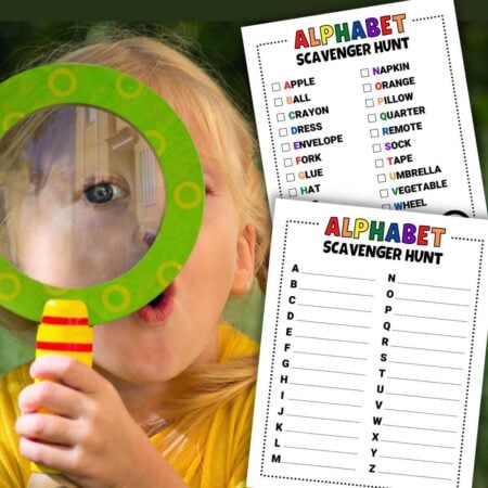 girl with a magnifying glass and alphabet scavenger hunts