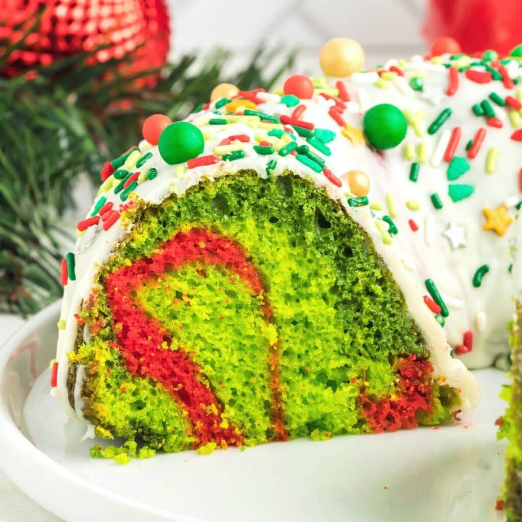 Christmas bundt cake with red and green center