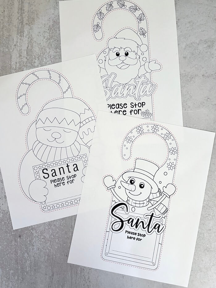 free printable santa stop here Christmas door hangers to color