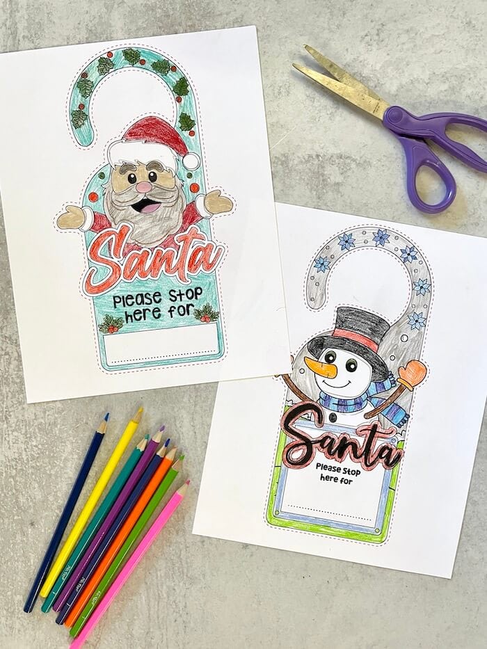 Christmas door hanger printables to color