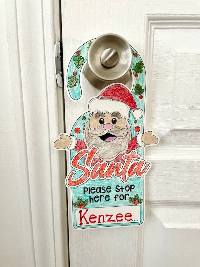 Santa stop here door knob printable coloring page