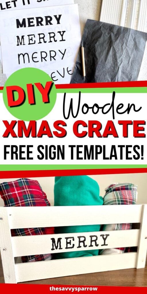 DIY wooden Christmas crates with free printable templates collage