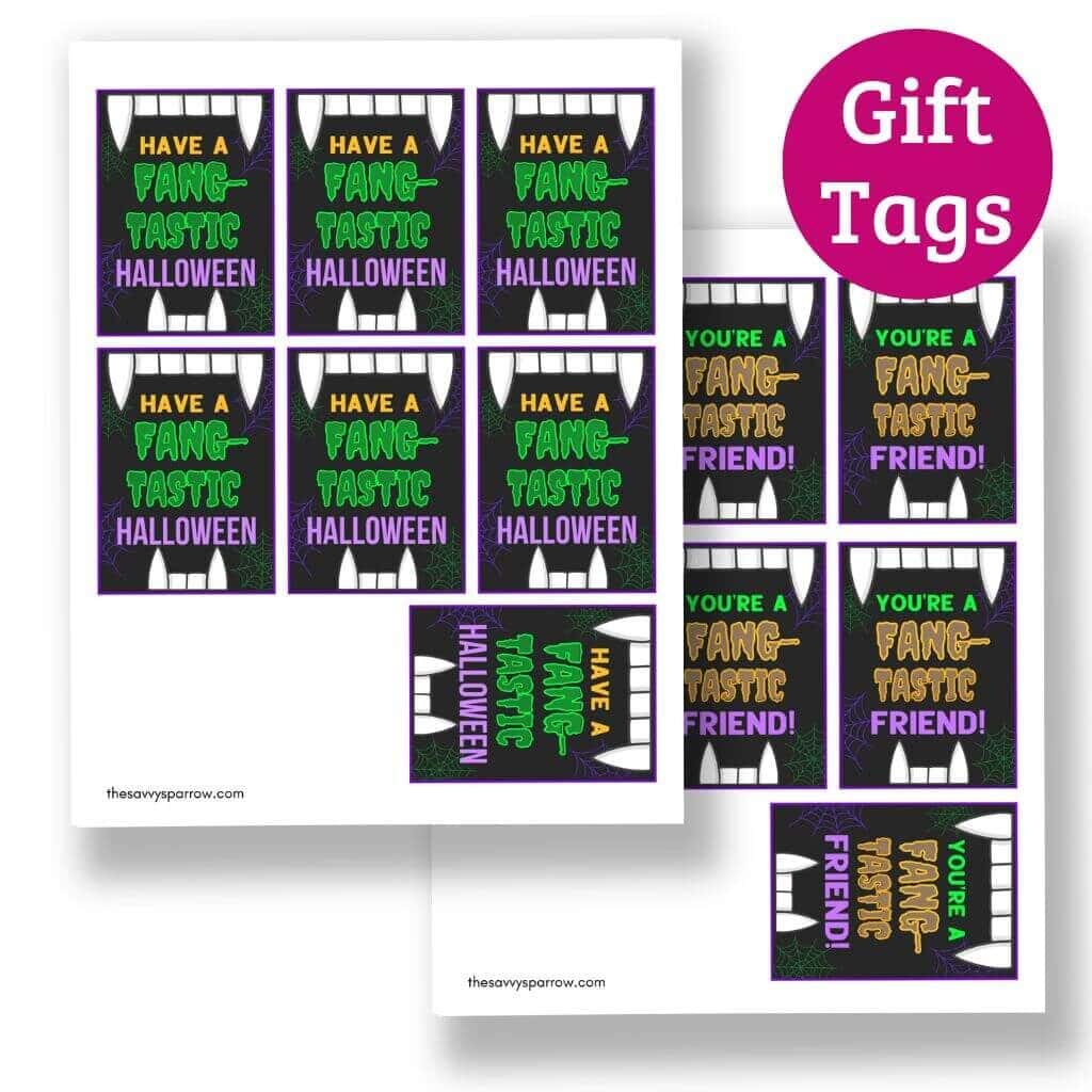 printable vampire fang Halloween gift tags PDF