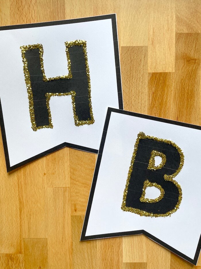 black and gold birthday banner letters