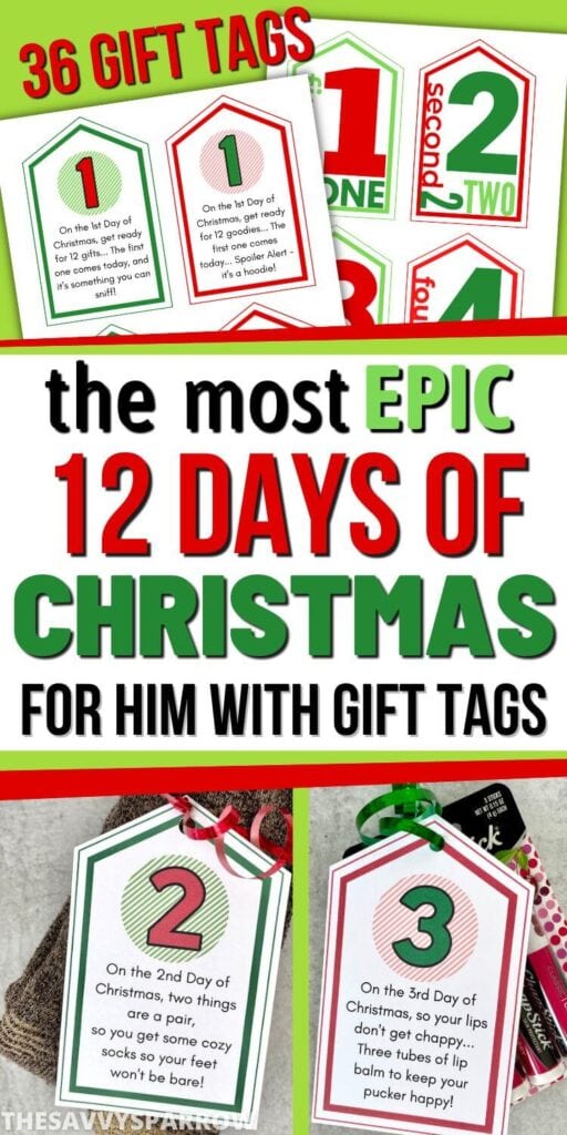 12 days of Christmas gift tags for him