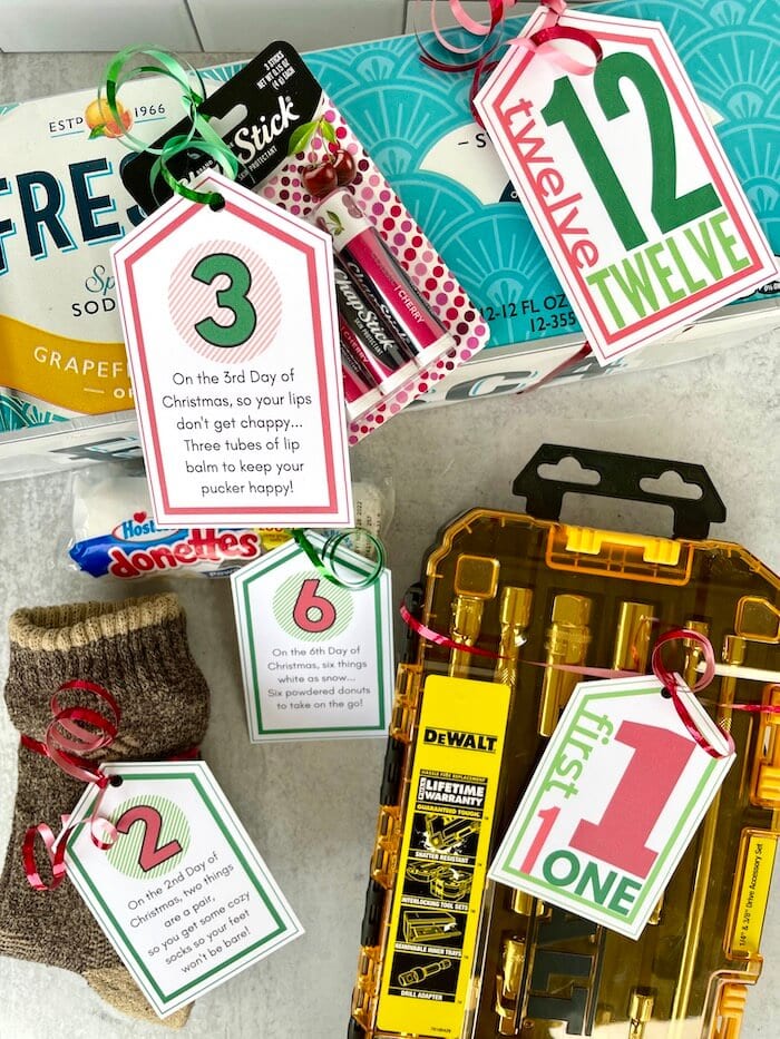 12 days of Christmas gifts for him with printable gift tags