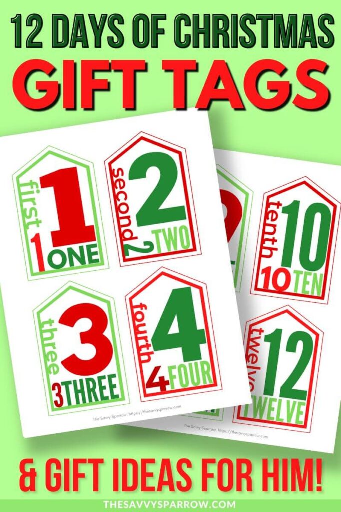 printable 12 days of Christmas gift tags with numbers 1 to 12