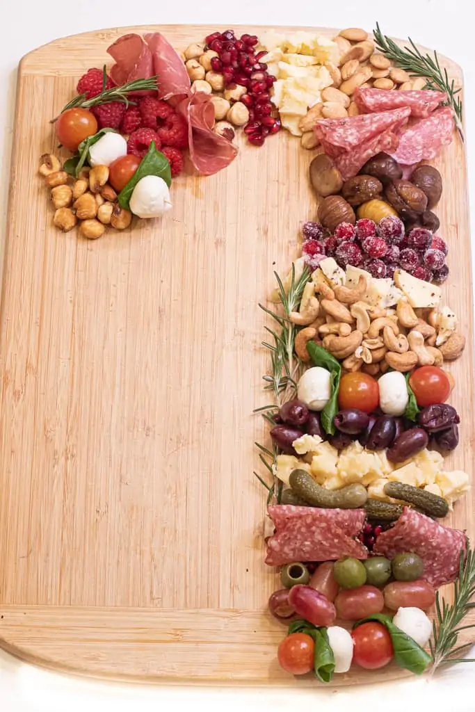 candy cane shaped charcuterie board
