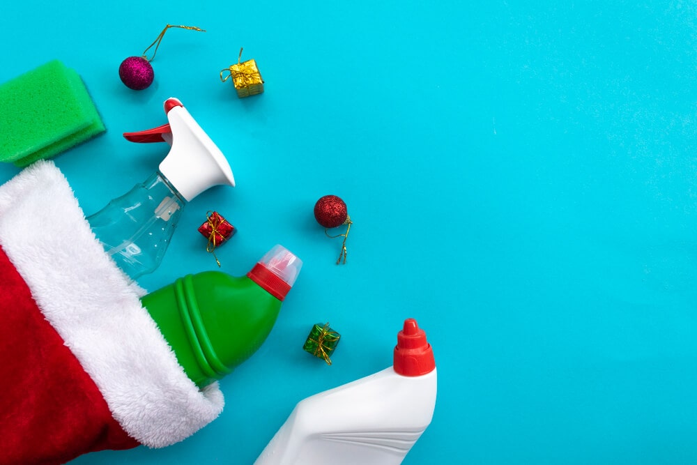 cleaning supplies in a stocking
