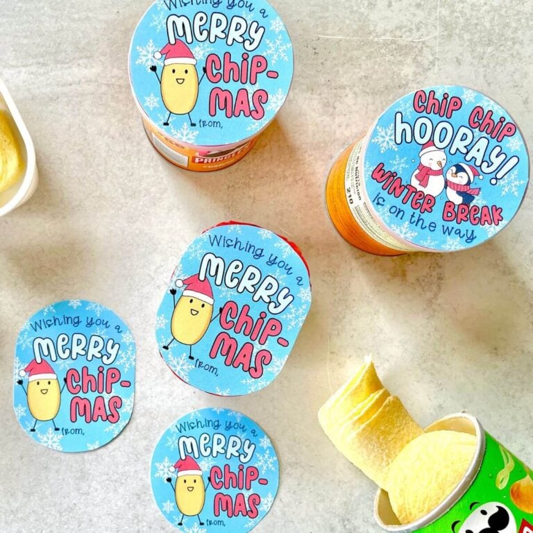 Pringles Christmas gifts with printable chip gift tags