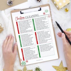 Christmas cleaning checklist on a clipboard