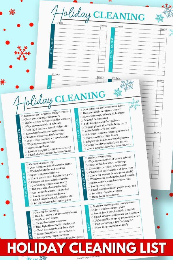 printable holiday cleaning checklists