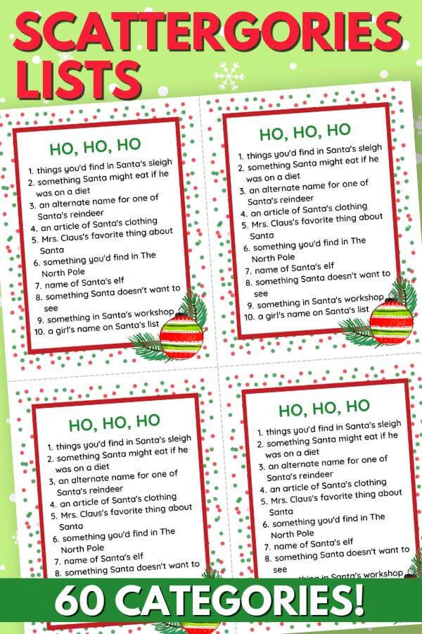 category lists for Christmas scattergories